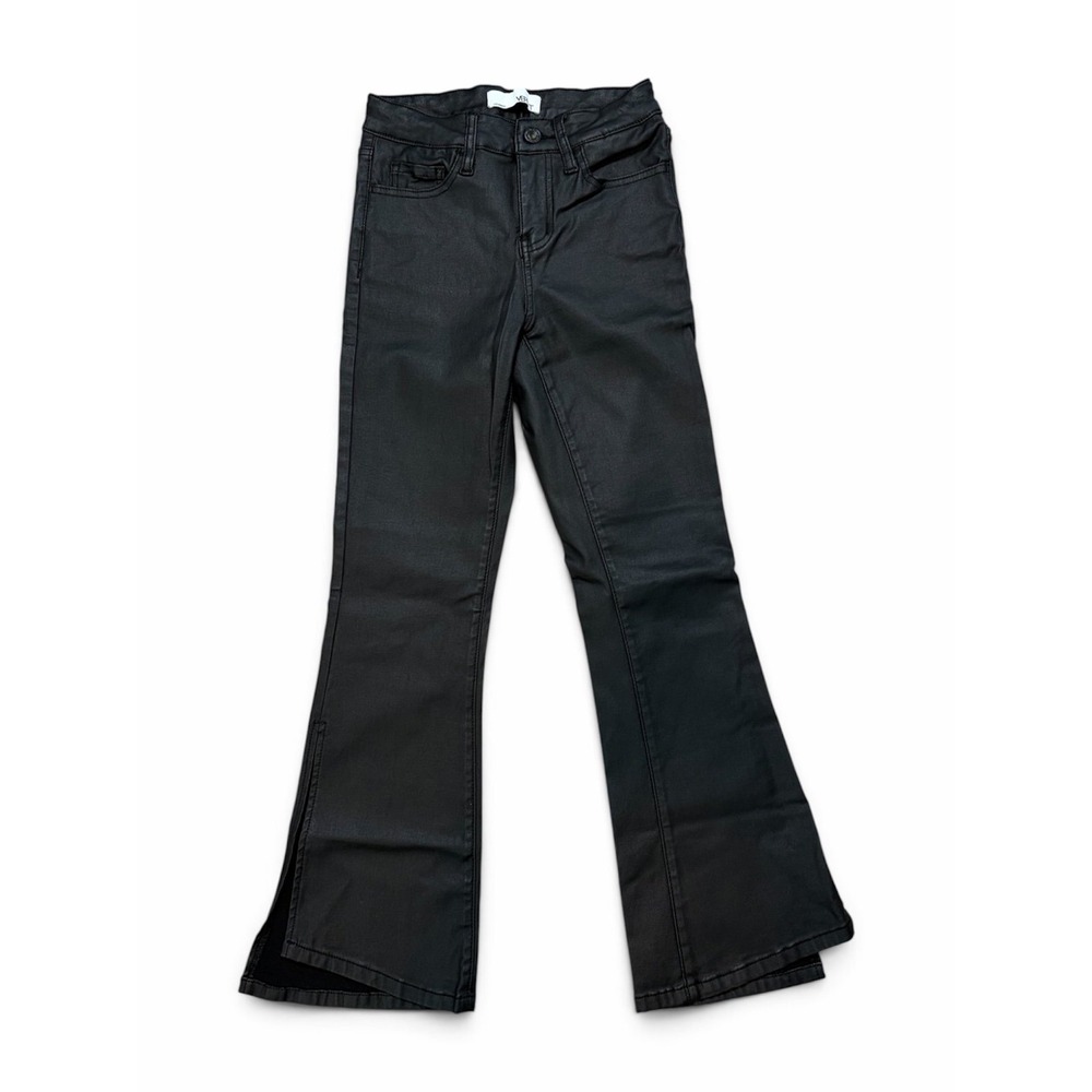 Vervet Black Coated High Rise Flare Jeans Side Slit Hem Size 25 NWOT